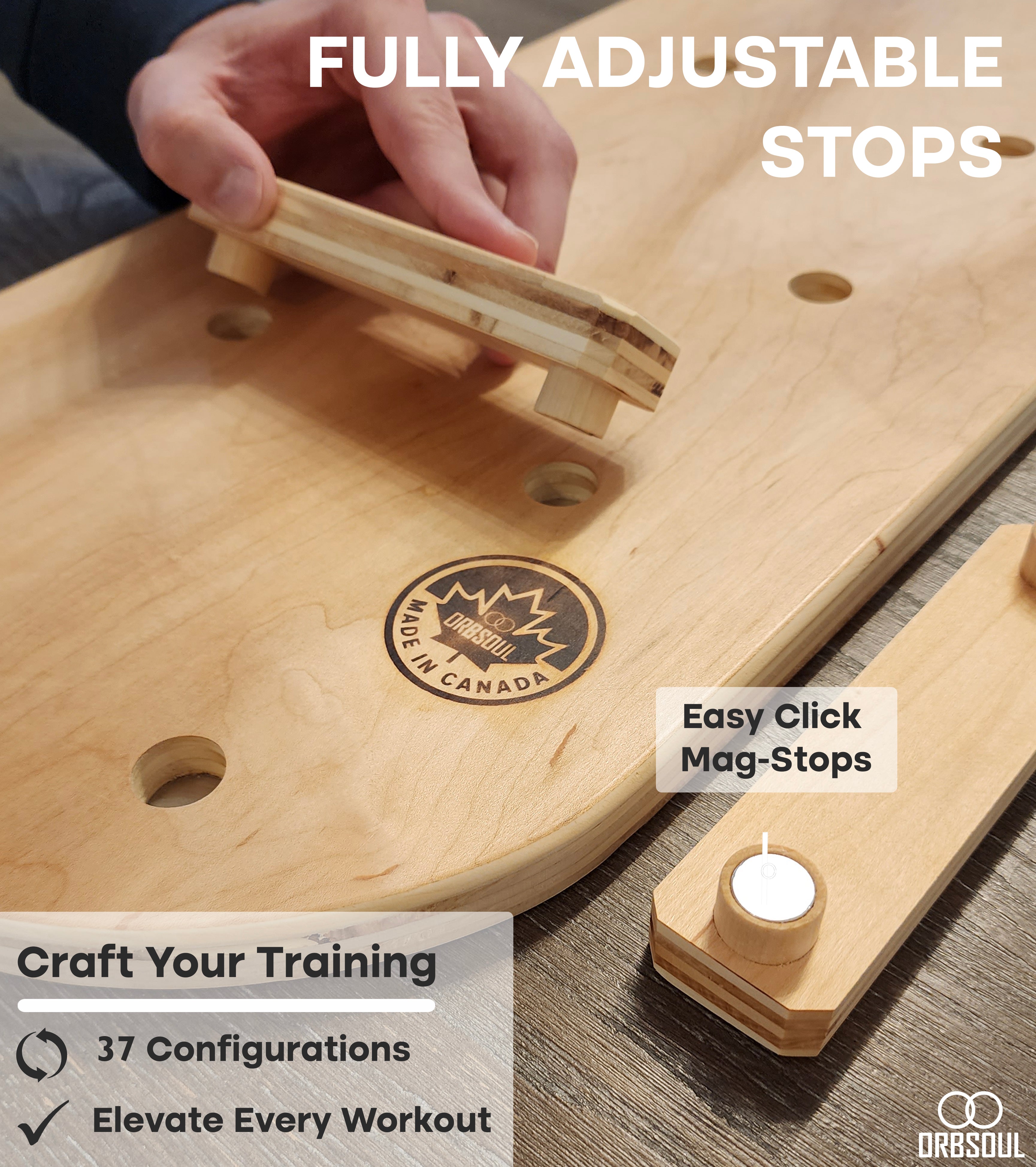 core pro balance board showing magnetic adjustable stops