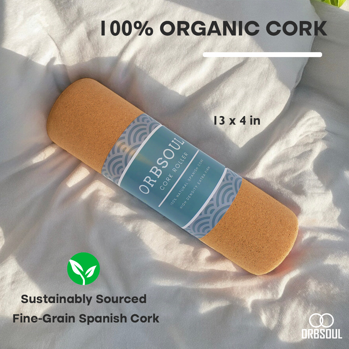Serenity cork massage roller. 100% Organic cork. sustainably sourced. Fine Grain Spanish cork