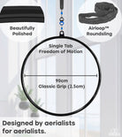 Orbsoul Eclipse aerial hoop. Includes Airloop roundsling. Beautifully polished hoop. Single tab freedom of motion. Designed for aerialists for aerialists.
