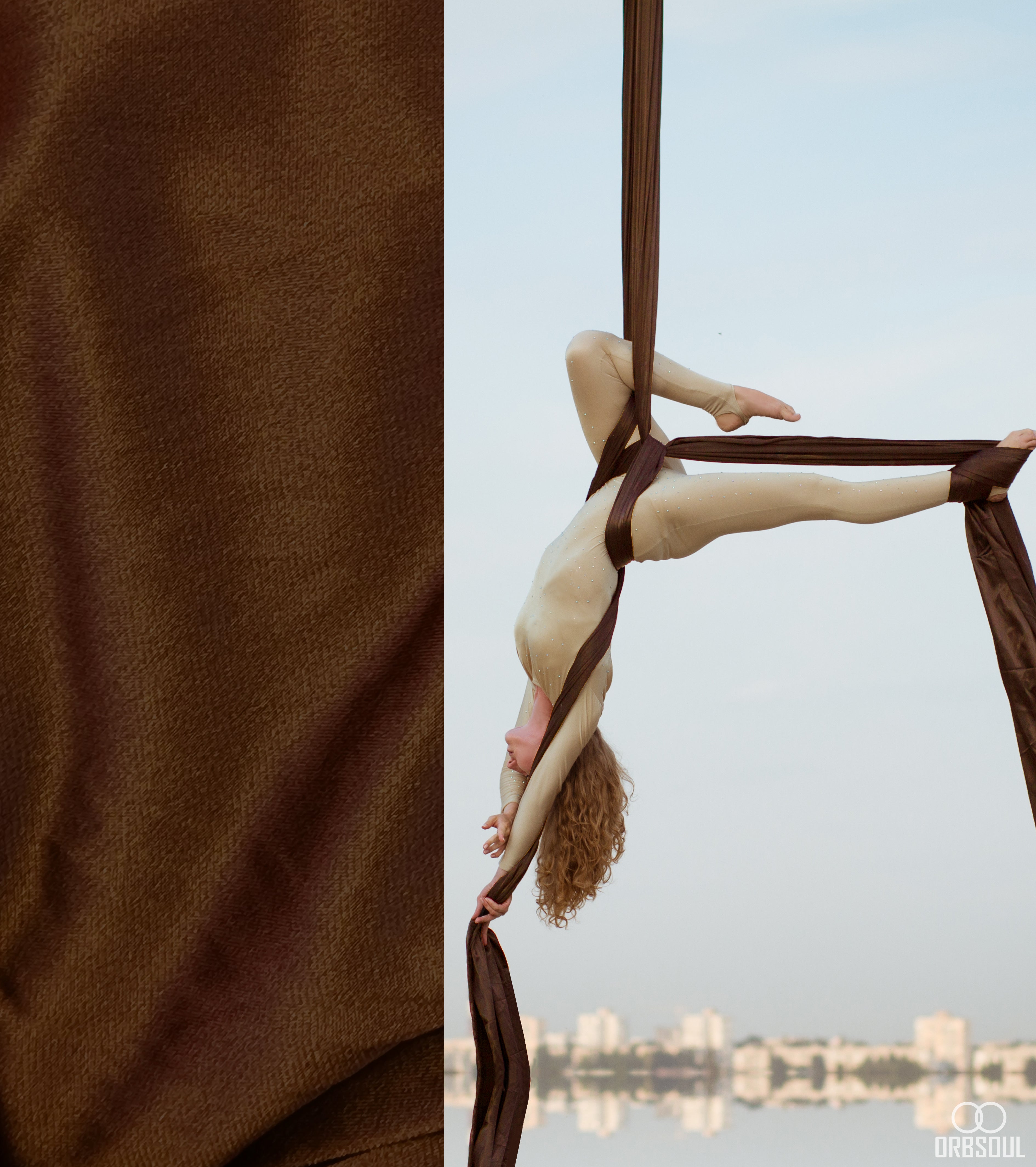 Orbsoul Aerial silks fabric. Woman on luxurious feeling aerial silks