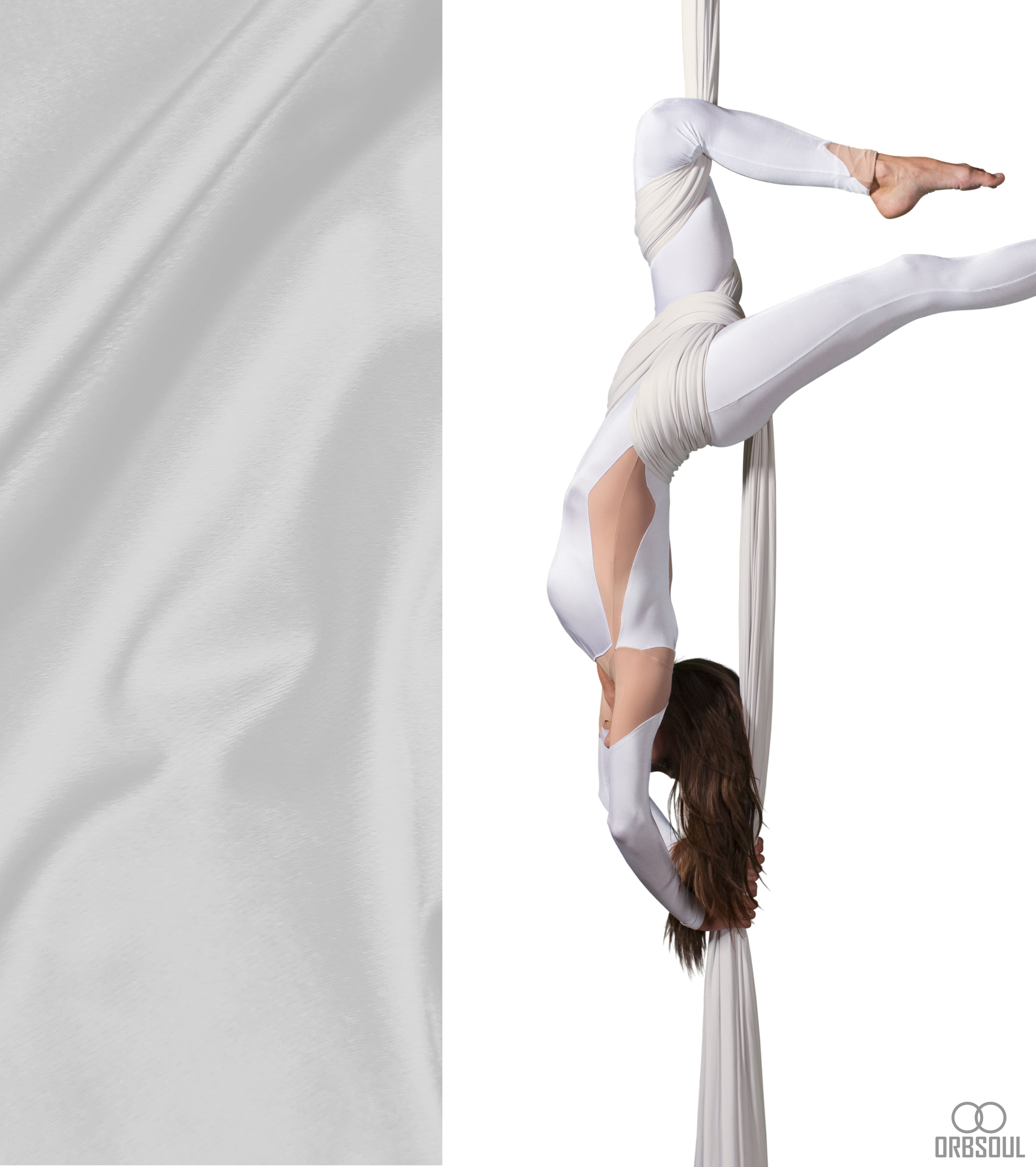 Orbsoul Aerial silks fabric. Woman on luxurious feeling aerial silks