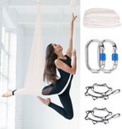 Orbsoul Harmony Aerial Yoga set. Complete set with rigging hardware. Woman flying on aerial yoga hammock