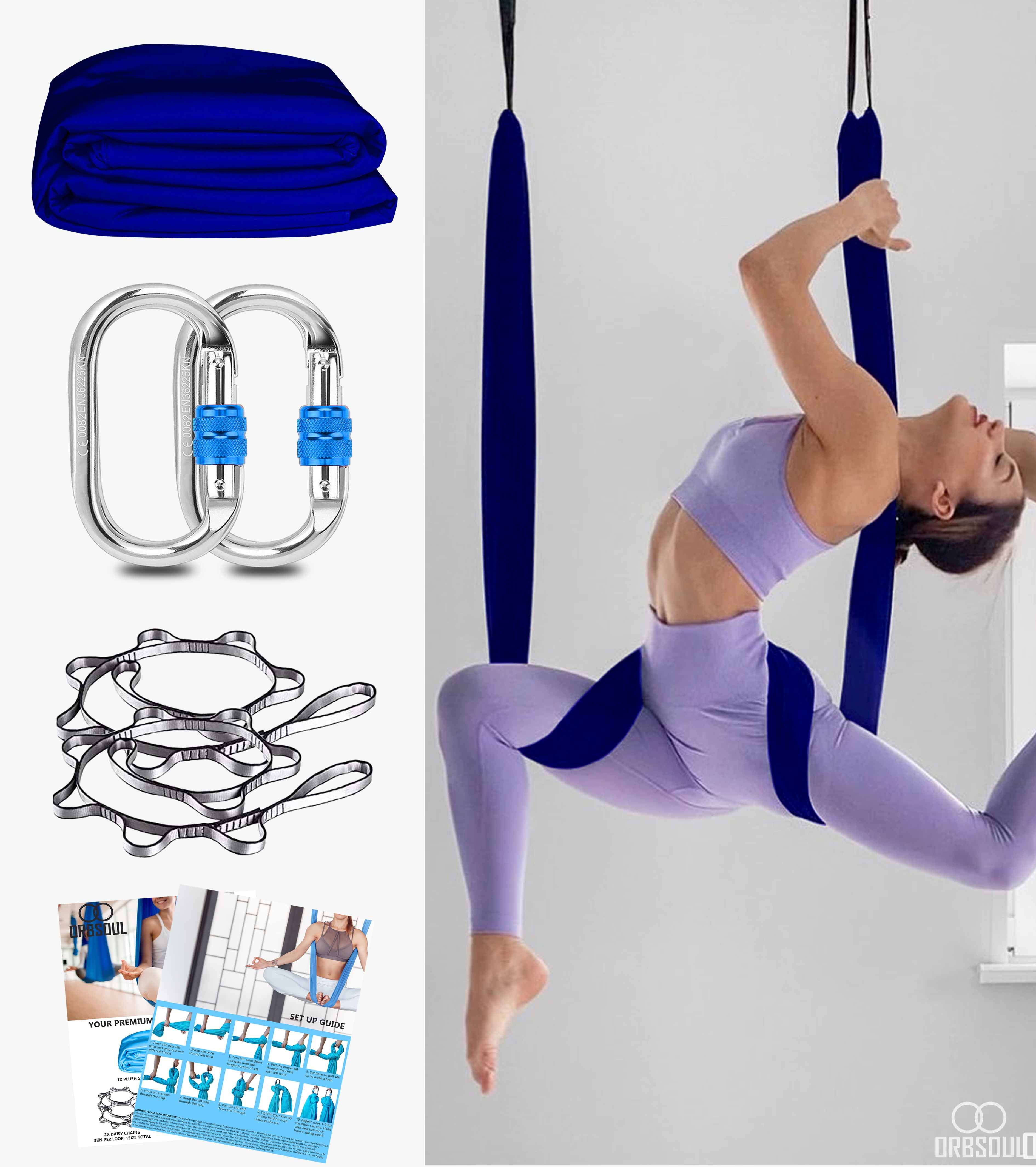 Complete Harmony Aerial Yoga and Pilates set. Includes premium aerial nylon and complete rigging.