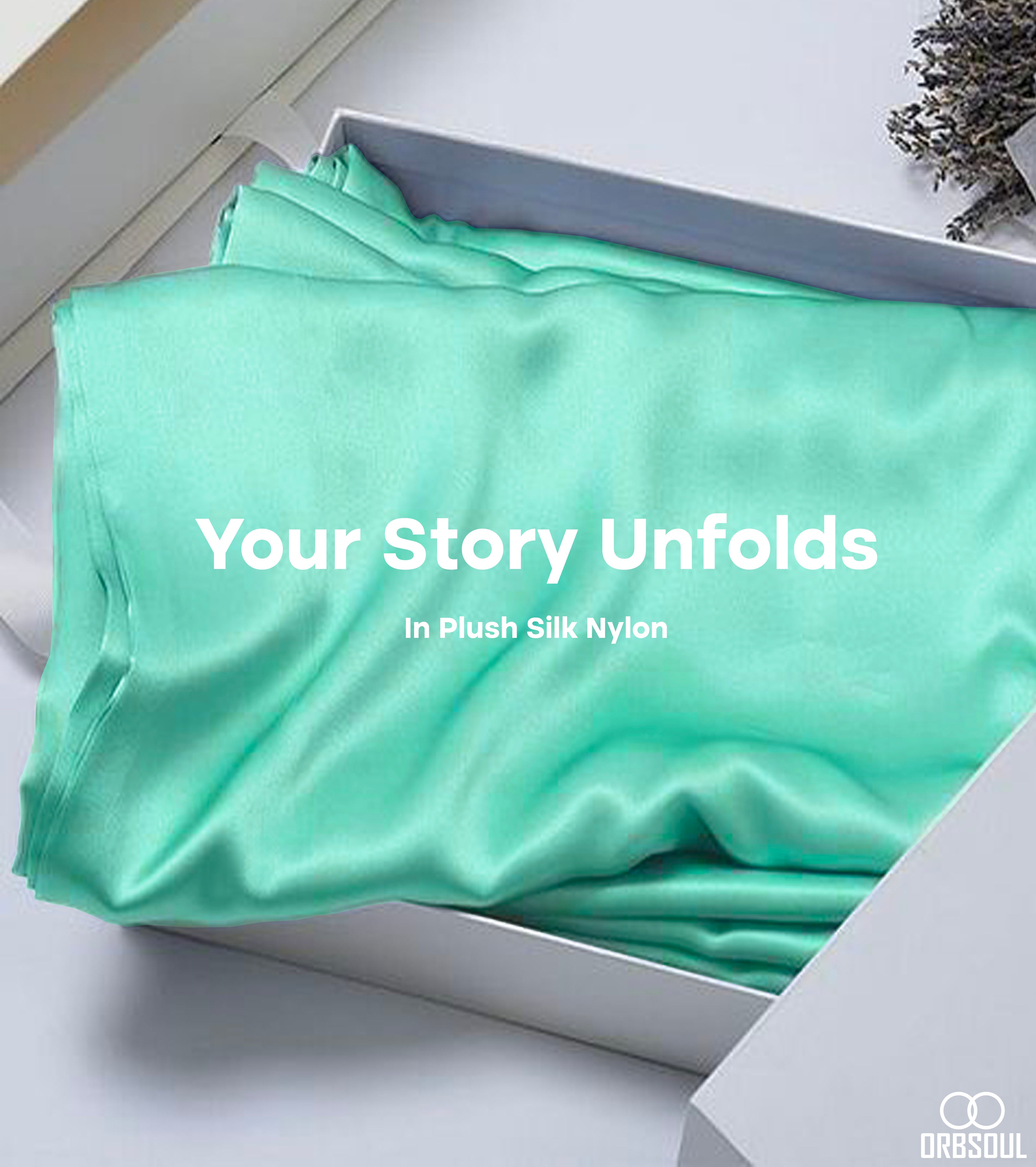 aerial silks fabric in a box being unpacked with text that says your story unfolds